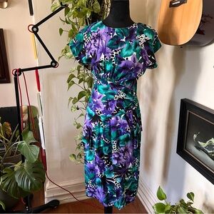 Vtg 80s 90s David Benjamin Ruffle Pencil Dress Size 7/8, Made In USA